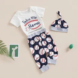 Clothing Sets Born Baby Boy Baseball Outfit One Print Short Sleeve Romper Long Pants Hat 3Pcs Cute Summer Clothes