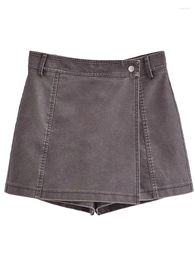 Women's Shorts ZADATA 2024 Clothing Retro Fashion Versatile Brown High Belt Zipper Asymmetric Casual Trendy Culottes