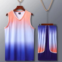 Mens Basketball Jersey Set Men Blank Uniform Breathable Adult Training Vest Double Pocket Shorts Sportswear 240325