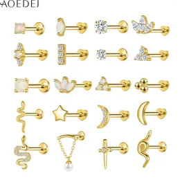 Stud Earrings AOEDEJ 1 Piece 16G 925 Sterling Silver Earring Flat Back Cartilage Piercings Gold Color Snake Moon Jewelry