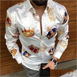 Men'S Dress Shirts Mens Luxury Crown Printed Shirt Men 2021 Autumn Long Sleeve Slim Casual Streetwear Social Party Clothes Camisa Mas Dhfm1