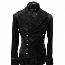mens Double Breasted Gothic Steampunk Veet Vest Men Stage Cosplay Prom Costume Mens Vest G7BZ#