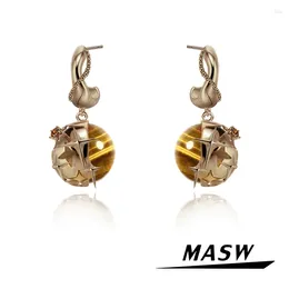 Dangle Earrings MASW Original Design 2024 Trend Tiger-eye Series Multi Star Brown Bead For Women Female Gift Modern Jewelry