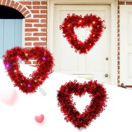 Decorative Flowers Red Love Heart Wreath Valentine's Day Wreaths Spring Welcome Sign Wedding Anniversary Garland Party Front Door Decor