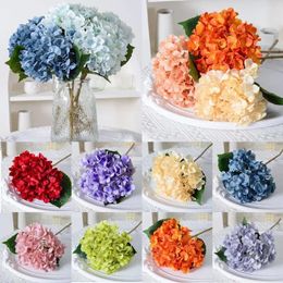 Decorative Flowers 45CM Artificial Hydrangea Wedding Garden Colorful With Leaves Realistic Flower Bouquet Blue Home Decor