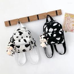 School Bags Mini Canvas Daypack With Plush Pendant Cow Print Backpack For Women Lady Girls 20CA