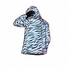 new Men Leopard zebra reflective Night shining Hooded Windbreaker Jacket hip hop Streetwear harajuku Men waterproof Hoodie Coats 444z#