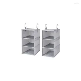 Storage Boxes Set Of 2 Foldable 6-Shelf Hanging Closet Organisers 12"x12"x42" In Grey