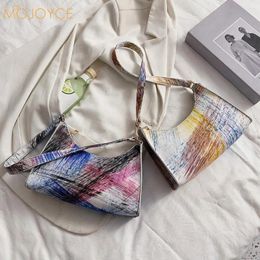Bag Women Fashion Zipper Underarm Purse PU Leather Embossing Small Handbags Tote With Irregular Line Pattern Printed
