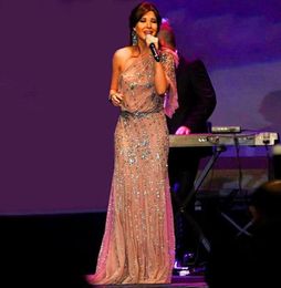 Nancy Ajram Celebrity Dresses 2016 Luxury Mermaid One Shoulder Evening Dress Floor Length Sparkling Beaded Prom Evening Gowns Jenn3866475