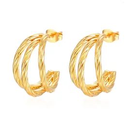 Hoop Earrings Stainless Stee Oversize Chunky Round Earring For Women Gold Plated C Shape Ear Cuff Stud Tube Thick Earclips Jewelry