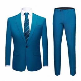 m-6xl Jacket+Pants Men Suits Grey Formal Blazer Pants High-end Brand Groom Wedding Dr Mens Businss Suit 2 Pcs Sets Tuxedo Y9PU#