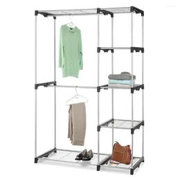 Storage Boxes Double Rod Closet System Metal With Resin Connectors Silver And Black