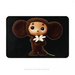 Carpets Cheburashka Cute Soviet Russian Cartoon Kitchen Non-Slip Carpet Flower Flannel Mat Entrance Door Doormat Floor Decor Rug