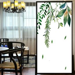 Window Stickers Privacy Windows Film Decorative Green Plants Leaves Stained Glass No Glue Static Cling Frosted