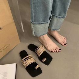 Slippers Summer Womens Sandals Outdoor Plus Size 40 Open Flat Square Bow Beach Zapatos De jer H240328XJSQ