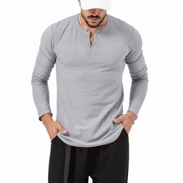 spring and Autumn Work Clothes New Fi Luxury Mens t Shirt Round Neck Solid Colour Soft Lg Sleeve Tops Casual Men Clothing f8fX#