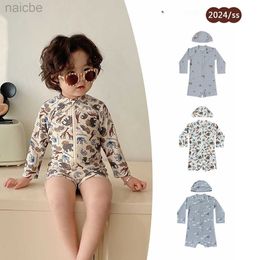 One-Pieces Baby Boys Swimsuit 24ss Summer Kids Quick Drying Sunscreen Swimsuit Kids Boy Long Sleeve One-piece Swimsuit 24327