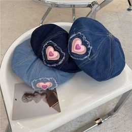 Spring Summer Denim Beret for Women, Niche Casual Versatile, Sweet and Cool Bud Hat, Revealing Face, Small Pumpkin Hat