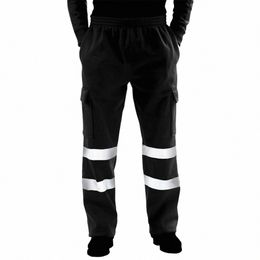 men's trousers Safety Sweat Pants Reflective Stripped Pants Tracksuit Fleece Safety Work Fleece Bottoms Jogging Trousers Joggers h5BK#