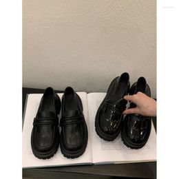 Dress Shoes Platform Design Niche Thick Bottom Muffin Square Toe Women Patent Leather Matte Glossy Black Pumps