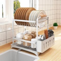 Kitchen Storage Rack Dish Bowl Drainer 2 Tier Stainless Steel Plate Chopsticks Knife Fork Organiser Tools