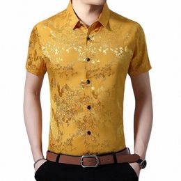 2021 New Men's Fi Silk Shirt Summer Floral Soft Silk Clothes Male Casual Short Sleeve Dr Shirts L3cM#