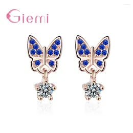 Dangle Earrings Women Genuine 925 Sterling Silver Attractive Butterfly Super Shining Austrian Crystal Cubic Zirconia Pendant