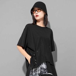 Clothing Suppliers Dark Style Summer New Design Sense Leads the Trend Top Irregular Loose Casual Womens T-shirt