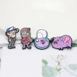 art Japanese style purple pig brooch lovers color contrast oil drop brooch jeans jacket collar pin accessories