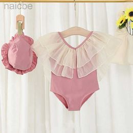 One-Pieces Toddler Baby Girl Swimsuit Spring Summer Mesh V-Neck Backless Swimwear with Hat for Children One Piece Kids Clothes Girls 1-8Y 24327