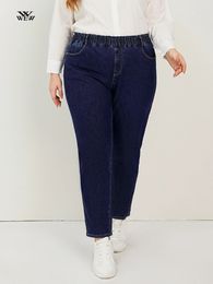 Plus Size Womens Harem Jeans High Waist Pull on Mom Jeans Stretchy Large size 8XL 175cms Tall Lady Denim Washing Jeans Pants 240315