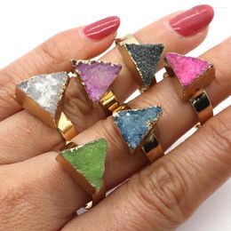 Cluster Rings Exquisite Natural Stone Triangle Crystal Ring 8x14mm Opening Adjustable Onyx Fashion Ladies Jewelry DIY Accessories 1pcs