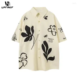 Men's Casual Shirts UPRAKF Flower Pattern Print Short Sleeve Loose Button Up Tops Summer Outwear Hip Hop High Quality Fashion Beach