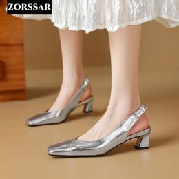 Shoes Silver Leather Shoes Woman Pumps Slingbacks Pointed Toe High Heels Sandals Sexy Party Shoes Women Heels Plus Size 40 240326