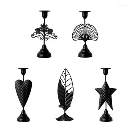 Candle Holders Vintage Black Candlestick Holder Flower Leaf Taper Iron Metal Stand For Home Dining Room Decoration Dropship