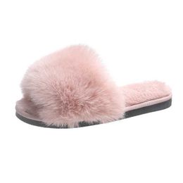 Slippers Slippers Winter fur slider womens indoor soft and fluffy Platform flat raccoon Plus size 43 sets H240326RO6X