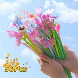 50/100Pcs Kawaii Flower Color Change Gel Pen 0.38mm Black Refill Neutral Pens For Writing Cute School Stationery Office Gifts