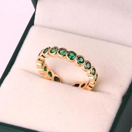 Cluster Rings Top Quality Rainbow Ring Gold Colour Green Zircon Finger For Women Girls Fashion Party Birthday Jewellery Gift