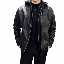 spring Autumn Short Cool Black Leather Biker Jacket Men Zipper Lg Sleeve Belt Plus Size European Fi brand leather jackets 32I7#