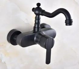 Bathroom Sink Faucets Oil Rubbed Bronze 360 Swivel Spout Basin Faucet Wall Mounted Dual Hole Kitchen Cold And Water Mixer Tap Dnf838