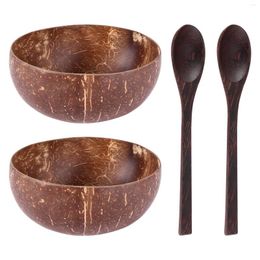Dinnerware Sets And Wooden Spoons For Serving Noodle Pasta Smoothie Porridge Handicraft Decoration Coconut Shell Bowl