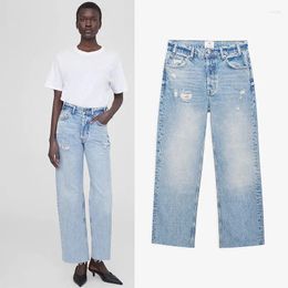 Women's Jeans Flordevida Women Autumn Winter Ripped For Straight Washed Blue Streetwear Pants