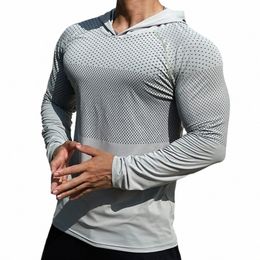 men Autumn Lg Sleeve Shirts Gym Fitn Training Hooded Tee Tops Sportswear Male Running Sport Clothing Quick Dry Slim T-shirt 30Lf#