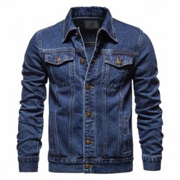 2023 Spring Men Solid Lapel Denim Jackets Fi Motorcycle Jeans Jackets Hommes Slim Fit Cott Casual Black Blue Coats n8f3#