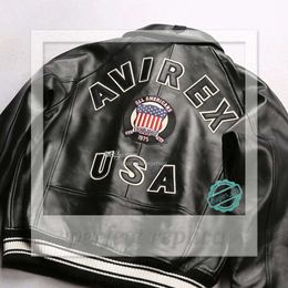 Black AVIREX Lapel Sheepskin Leather Jacket Casual Athletic Flight Suit 1975 USA 670