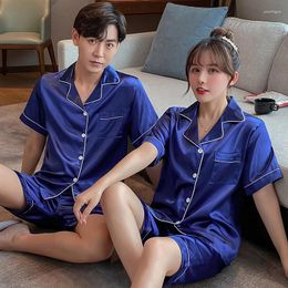 Men's Sleepwear Ice Silk Satin Pyjamas For Couples Thin Men Women Pijama Two-piece Set Plus Size Home Clothes Male Sleeping