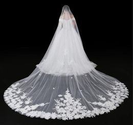 2019 Cathedral Veil For Wedding Dress Bridal Gown 3D Flowers Soft Tulle Cut Edge White Ivory Tulle One Layer With Comb 3 Meters5299642