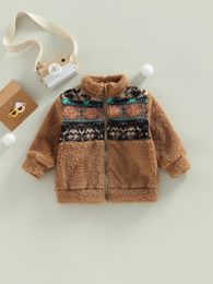 Jackets FOCUSNORM Baby Girls Boys Cashmere Coat Infant Floral Print Hooded Long Sleeve Zipper-Up Autumn Winter Warm Outerwear