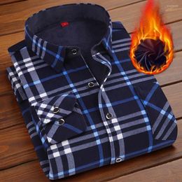 Men's Casual Shirts Men Shirt Patch Pocket Plaid Print Long Sleeves Slim Fit Thickened Warm For Work